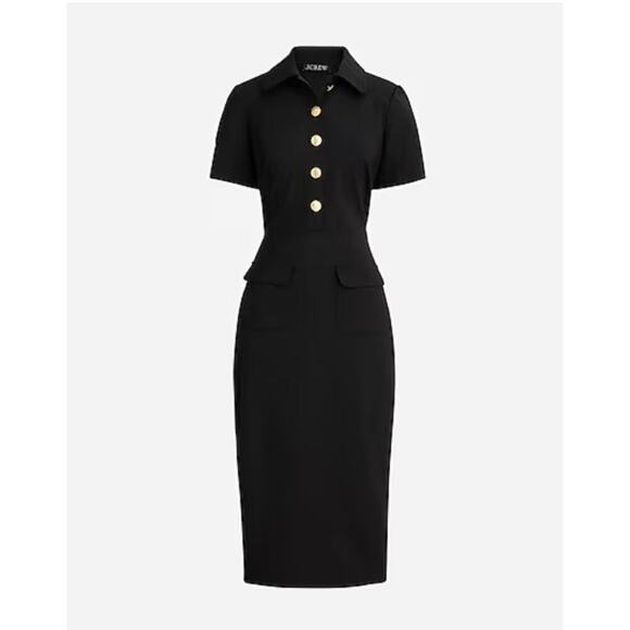 NWT J. Crew Collared Sheath Dress 0 Black Gold Buttons Wool Stretch BY788 J.Crew - Picture 5 of 5